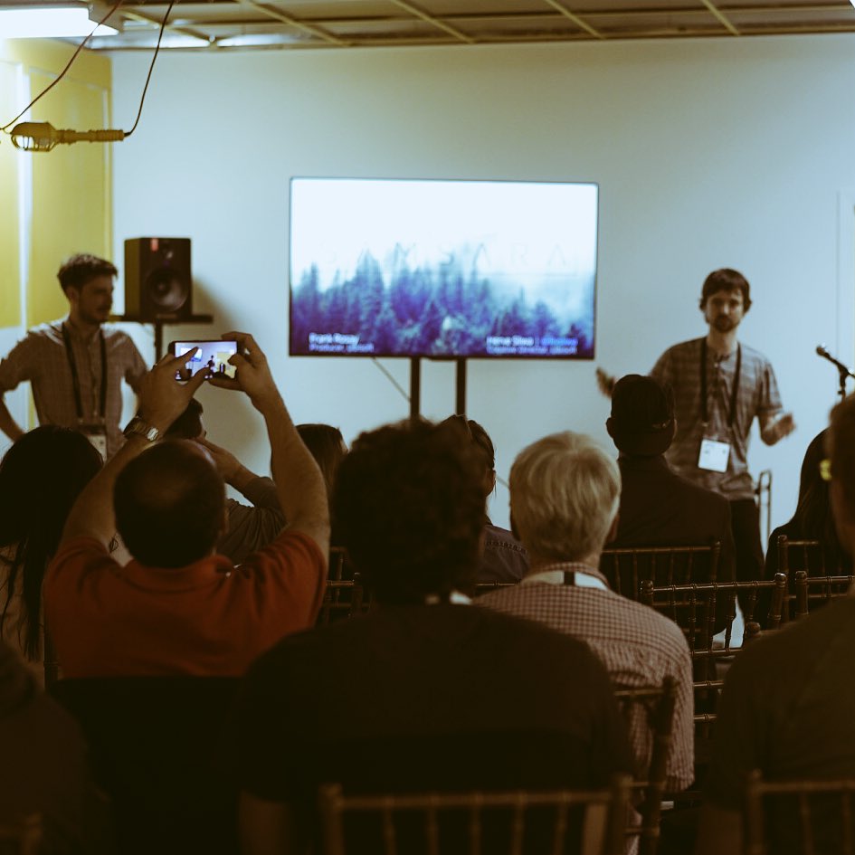 ChromaticMTL's tweet photo. (1/2) "We want to do something that is beyond games, our moto was no games [for VR]" Frank Rosay &amp; Hervé Sliwa #UbisoftMTL #chromaticpro https://t.co/930y4HPL9C