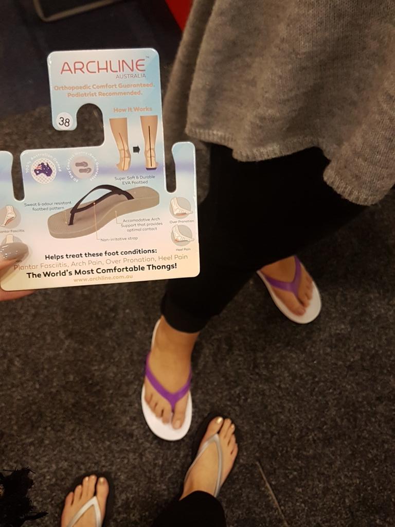 tash___b's tweet photo. @themediapod I got some!!! Thanks @ArchlineAU for my new thongs @marniecohen #apodc2017 @APodC2017 https://t.co/P15mTJBV0K