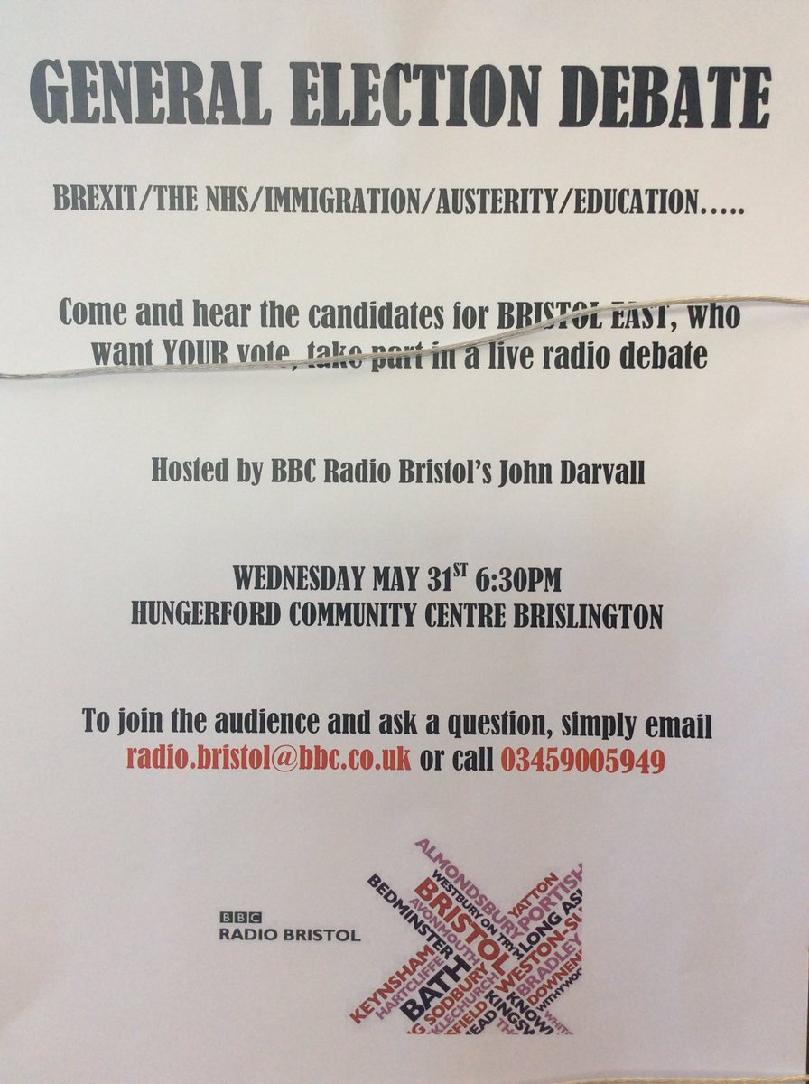 General Election #Hustings #GE2017 #BristolEast <a href="/TheHungerfordCC/">The Hungerford</a> 31 May