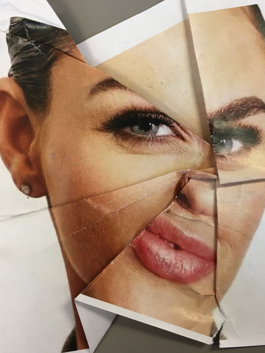 SamBP2's tweet image. Fab yr9 painting, distorted portrait, painting style inspired by Francoise Nielly, early GCSE entry 😊