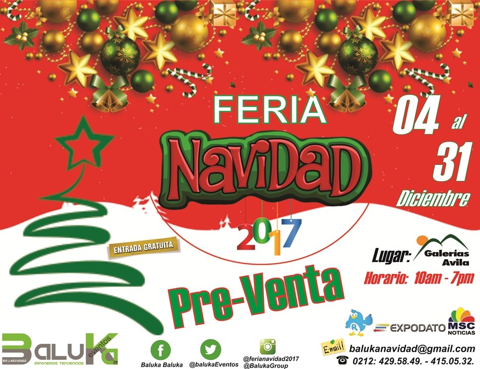 balukaeventos's tweet photo. #Navidad2017 Pre-Venta 04-31/Dic. *GaleriasAvila* #ReservaTuStand #regalos #Gastronomia #Hogar #Belleza #emprendedores #Juguetes https://t.co/OJe37jDStB