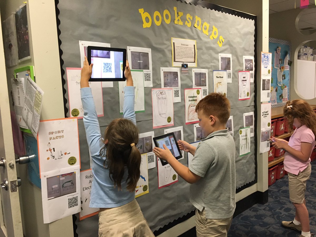 CAFirstGrade's tweet photo. We had fun scanning our classmates' booksnaps today. A sneak peek at Authors Celebration books!@ColumbusAcademy #BookSnaps https://t.co/qPndvVbksd