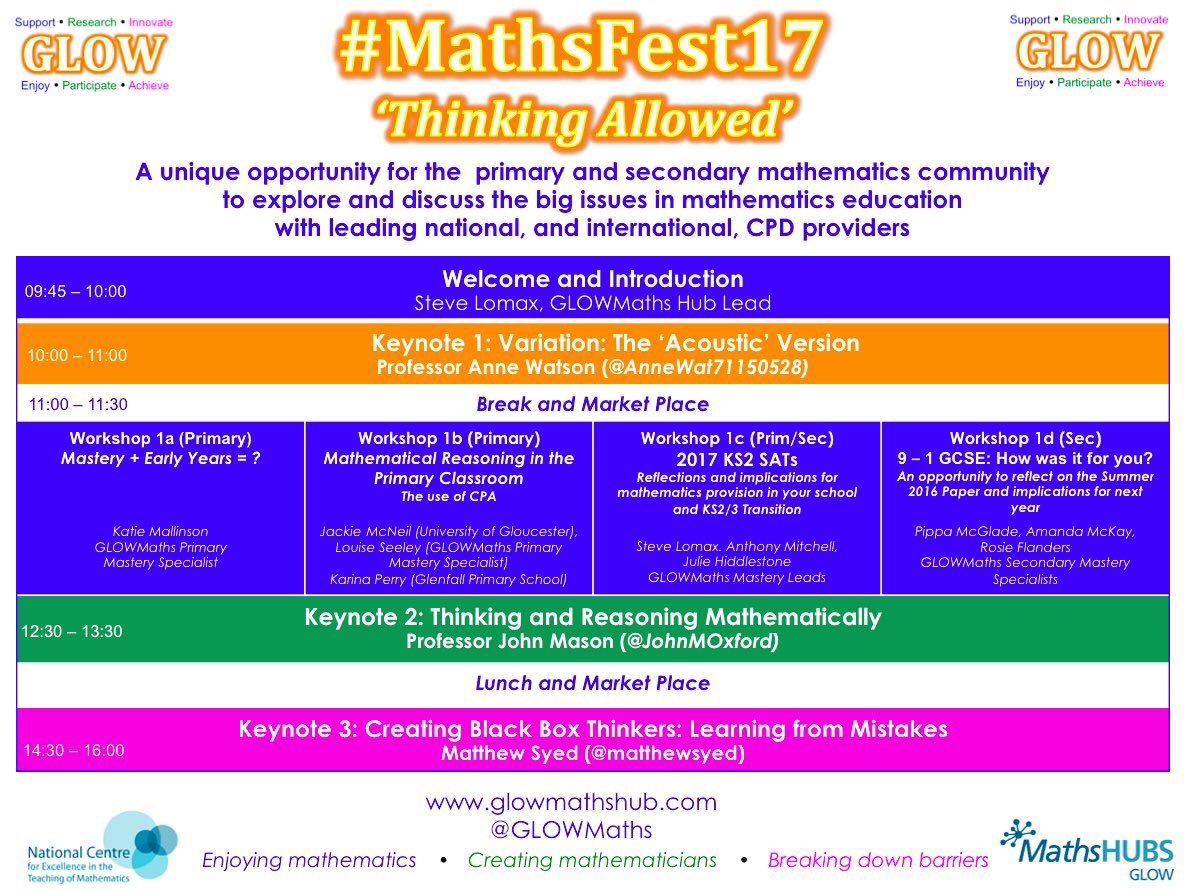 GLOWMaths's tweet photo. @berrydoneit Au Contraire ...exploring how teaching for mastery supports will be explored in Workshop 3 #MathsFest17 https://t.co/dJixqZD5q6