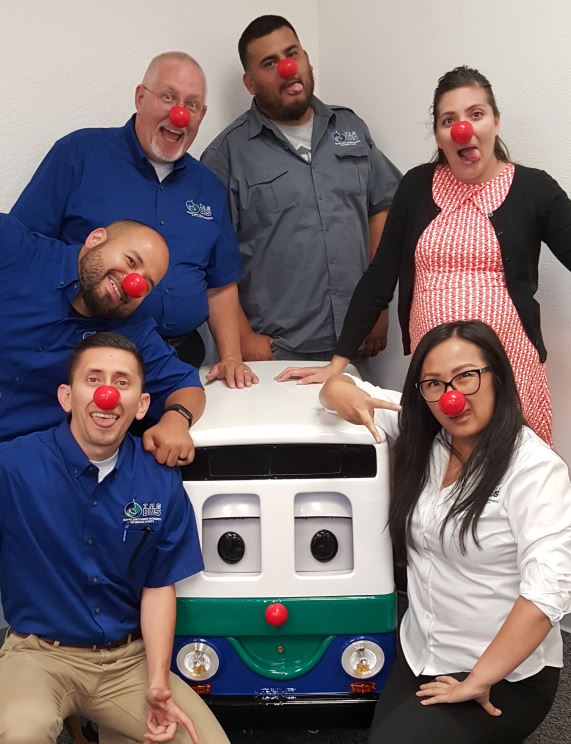 mercedthebus's tweet photo. Our transit administrative staff (including @BUSTERofMerced) got in on the #RedNoseDay fun! What a great cause! https://t.co/SygVsUlgam