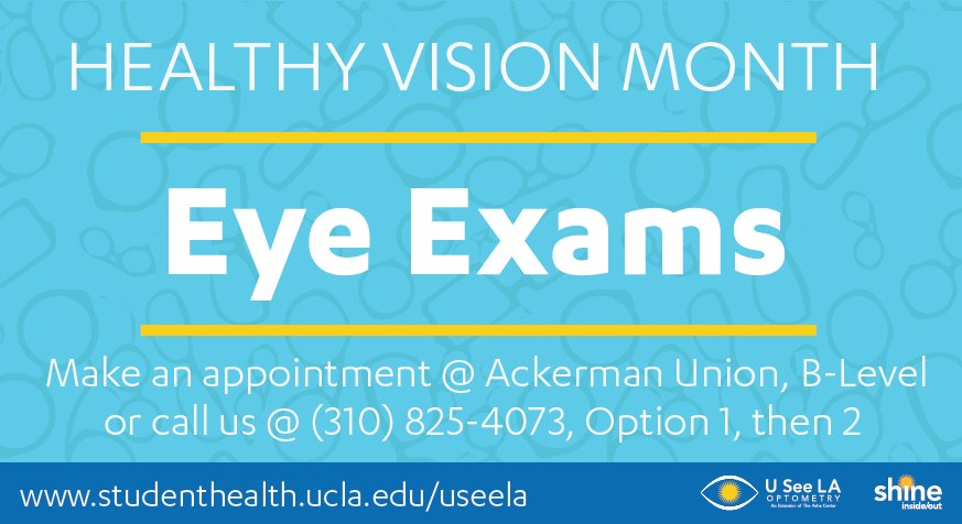 UCLAAsheCenter's tweet photo. #healthyvisionmonth at @UCLAAsheCenter #USeeLAOptometry continues! Q3: How often do I need an eye exam? ποΈ #UCLA https://t.co/Iid5tpGQTD