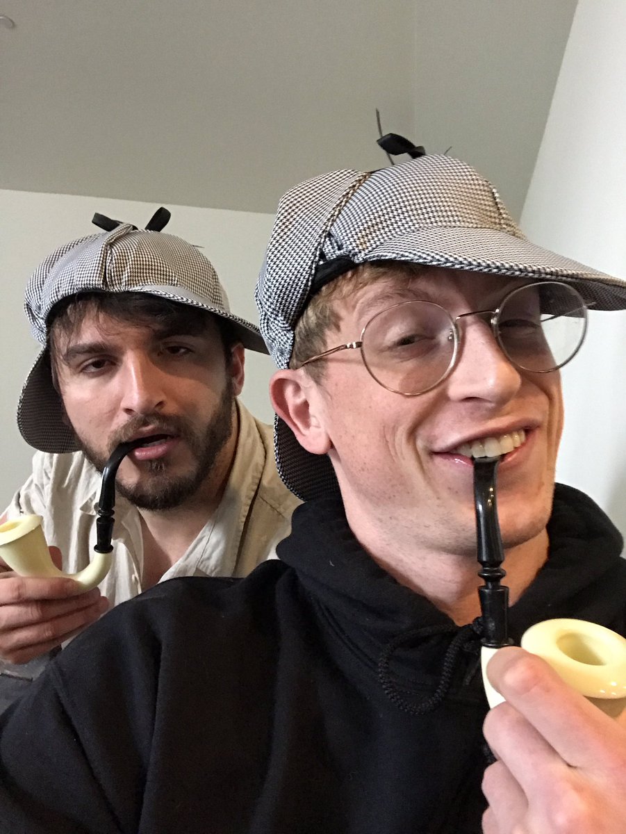 MattrKing's tweet photo. had too many drinks one night last week and totally forgot i ordered detective hats for zane &amp; i https://t.co/GDbYEJdh9f