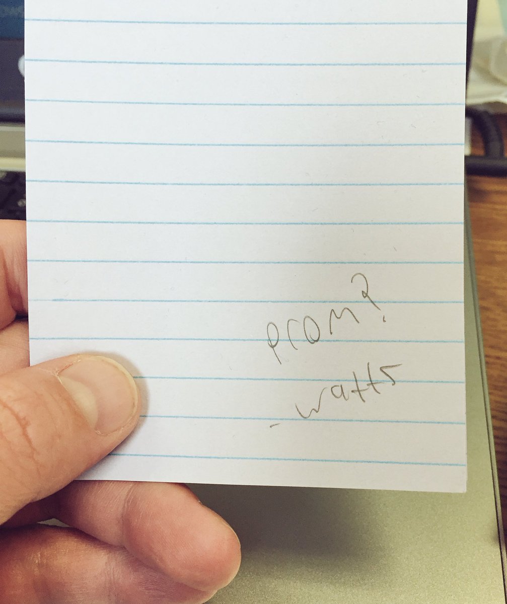 johpoh21's tweet photo. Seniors last day. Classic that I found this on page 50 of a sticky note pad. And yes Watts, I did go to prom, thank you. #promposal2k17 https://t.co/WL3c9tfSjY