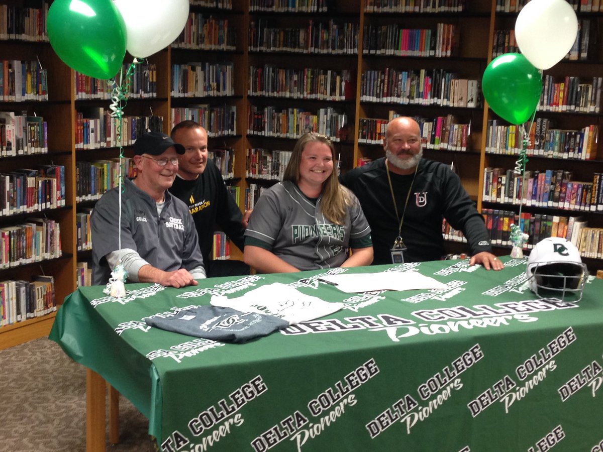 JustTheCreek's tweet photo. Yet another Lancer signing to play at the next level. Congrats to M. Gentry with signing to play softball at Delta College. #MaddieG https://t.co/9DL7gDIIz3