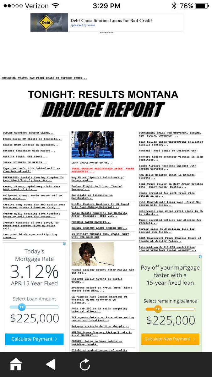 BrianHopkinsMT's tweet photo. Ahhh...the #406 #Montana getting some love from @DRUDGE_REPORT because of the #montanaspecialelection https://t.co/JjVydgIcNL