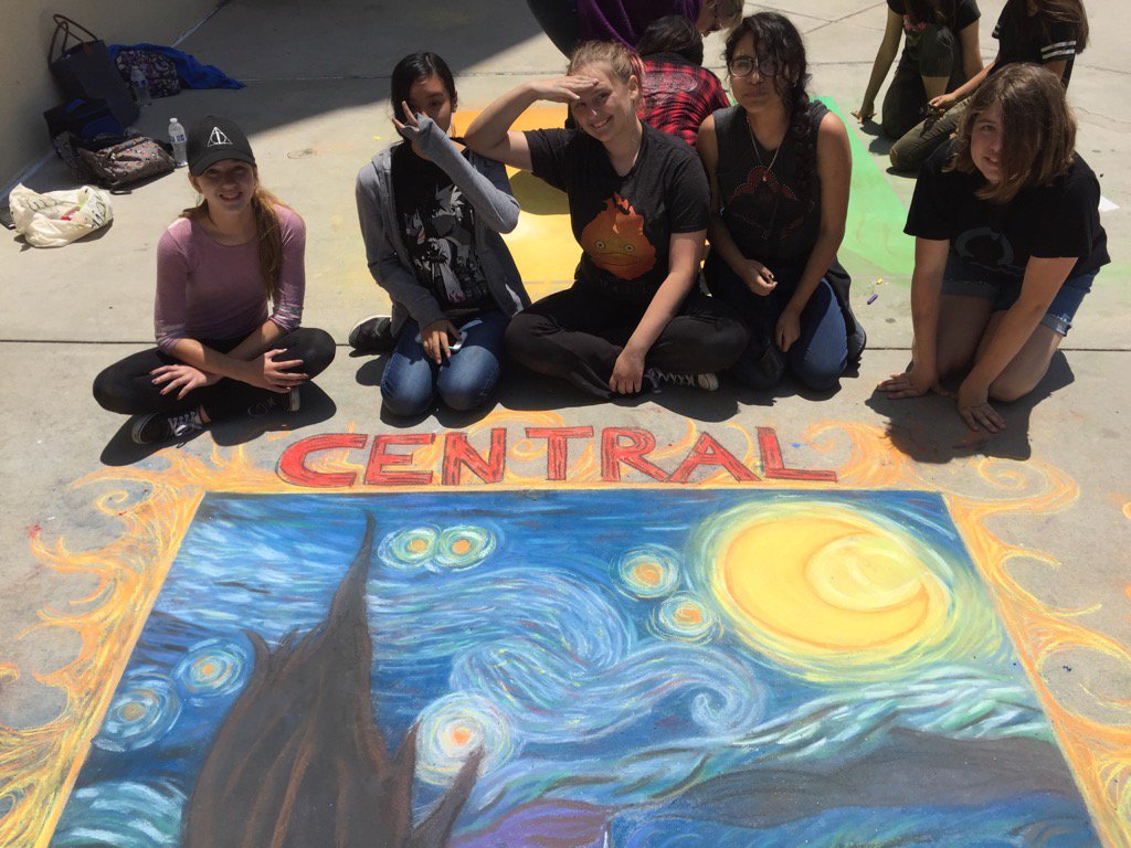 2022learning's tweet photo. Central students created a replica of Starry Night by Van Gough at Sidewalk Chalk event at King High today - BRAVO https://t.co/kZUE6jpBzX