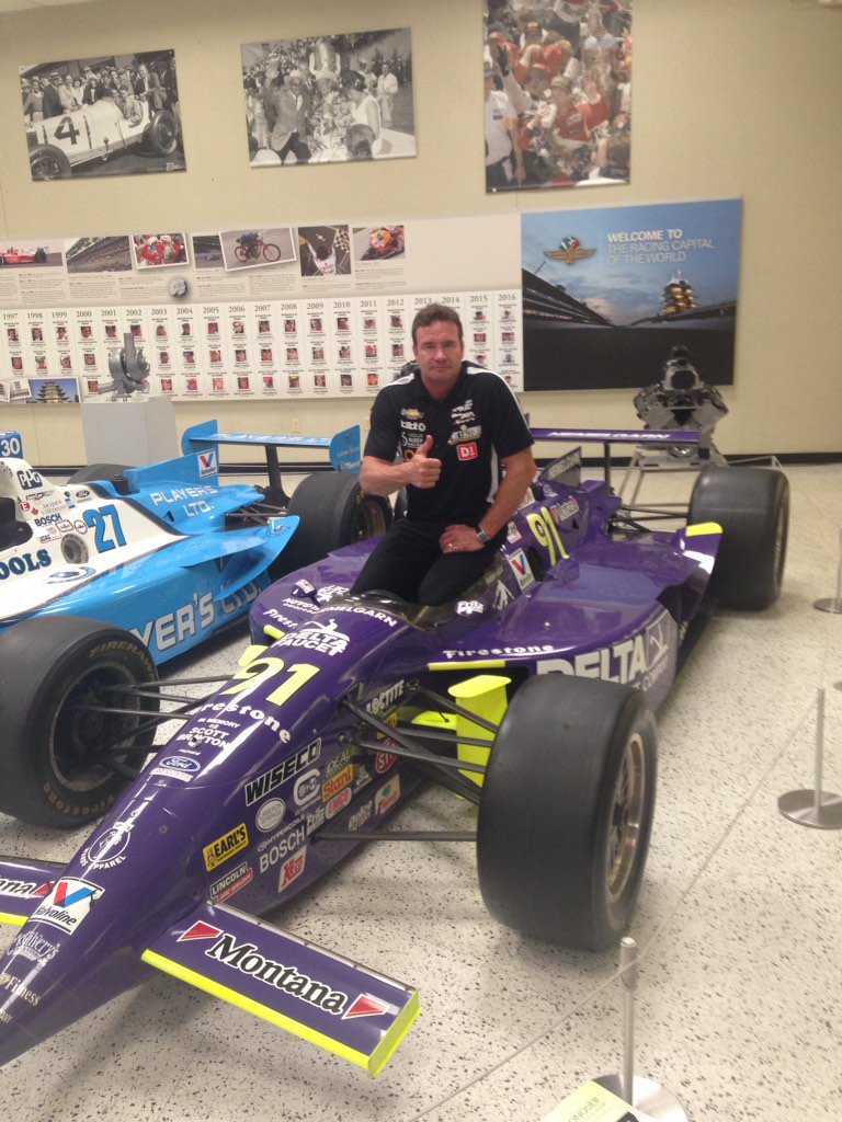 Buddy warming the seat of his #Indy500 winning car at the <a href="/ConquerNow/">ConquerPlatform</a> event. -PR