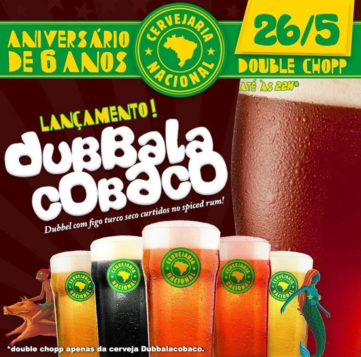 Neste final de semana venha comemorar conosco o aniversário de 6 anos da <a href="/VozDoBarril/">Cervejaria Nacional</a>! Muita música e lançamento da cerveja Dubbalacobaco!