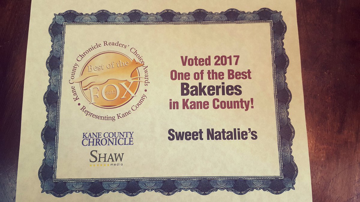 SweetNatalies's tweet photo. Sweet Natalie’s has been voted one of of the Best Bakeries in Kane County Best of the Fox! https://t.co/iFrnQYFhEb