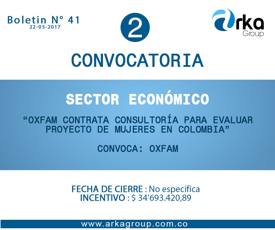arkagroupsas's tweet photo. #Convocatorias contratar consultoría para evaluar proyecto de mujeres y paz  https://t.co/VBACKQDYHh ◄ #ArkaGroup #BancoDeProyectos https://t.co/zrpoD7EdDY