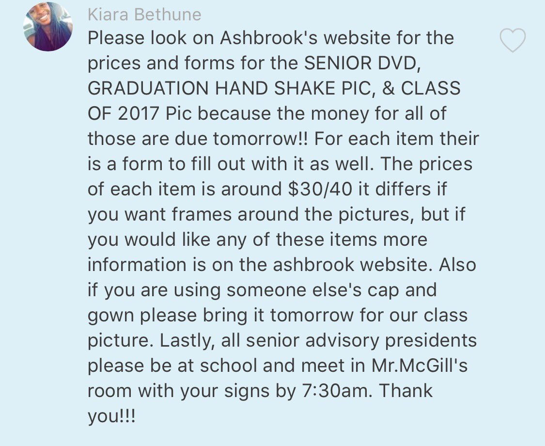 ahsSenior17's tweet photo. Also bring Chord money tomorrow if you have not paid already! https://t.co/FOpzmeGqxY