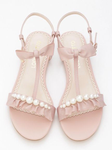 Lodispotto ロディスポット Fashionwalker パール フリルフラットサンダル T Co Shent3b8aj フリルデザインのアッパーに 艶めくパールモチーフを並べたラブリーなフラットサンダル ストラップを飾るリボンディテールも キュートな