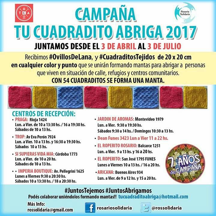 RosSolidaria's tweet photo. ⏫❄#frioCero 2017 en ROSARIO!
🔼#percherosocial
🔼#mantasTejidas
🔼#desayunossolidarios
Súmate, https://t.co/vybYi3MQ2K