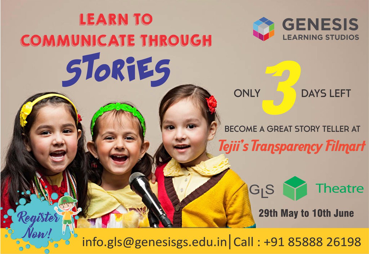 Limited seats available 
Genesis Summer Camp ONLY 3 days to go!
Call 8588826198 or Register at bit.ly/2qHsK2X 
Block your seats now