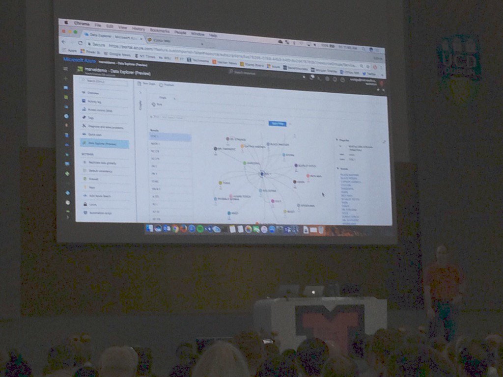 transponstergrl's tweet photo. Graph visual Data Explorer for CosmosDB, this is SO COOL @scottgu #redshirtdublin @dxirl #ImGeekingOut!!! https://t.co/fPCJ5AObDP