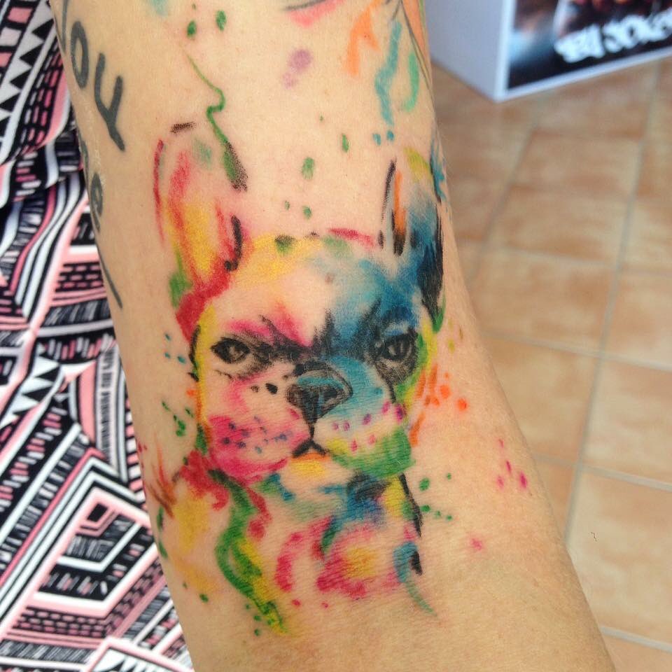 tattoosmarbella's tweet photo. Bulldog francés watercolour! #tattoo #marbella #CostaDelSol #art #watercolour #dog #bookingnow #inkmag #colourtattoo https://t.co/GBtoAnobGR