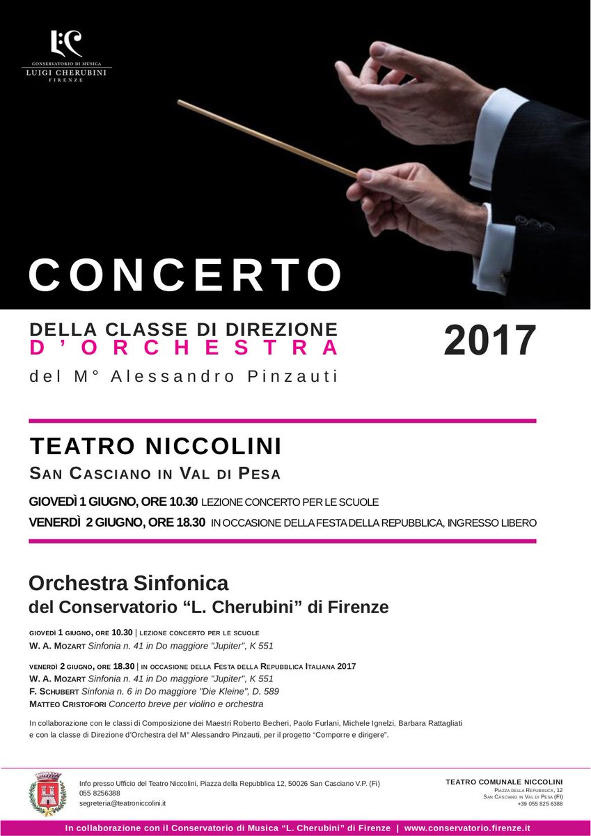 TeatroNiccolini's tweet photo. per la #FestadellaRepubblica2017 CONCERTO CON L'ORCHESTRA SINFONICA DEL @ConservatorioFi #INGRESSOLIBERO https://t.co/P4FYEs7ZAw