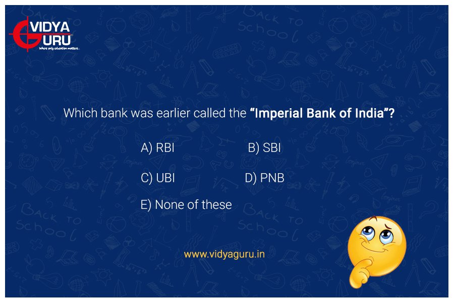 vidyaguruedu1's tweet image. Do you what is Imperial Bank of India called now?
Comment the answer below!
#VidyaGuru #BankQuestions #CommentTheAnswer