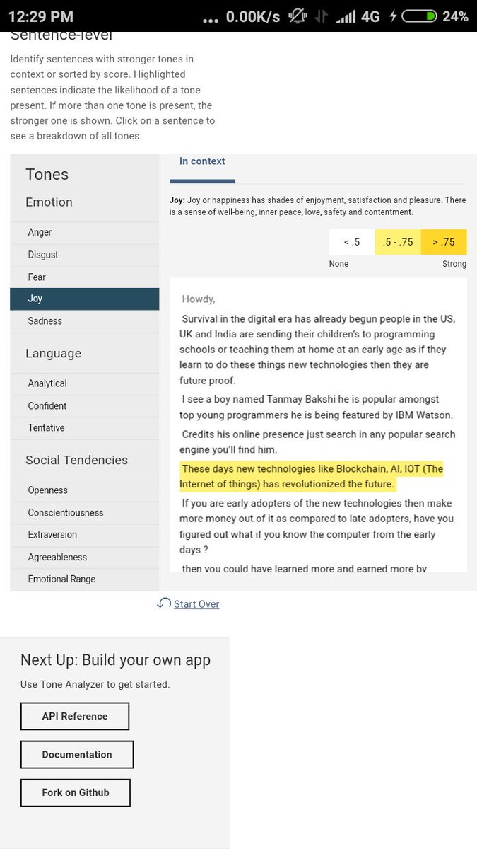 vishalmukadam's tweet photo. #NotJustAnyCloud just tested my blog post at @IBMBluemix #ToneAnalyzer https://t.co/tanv5PGY0V