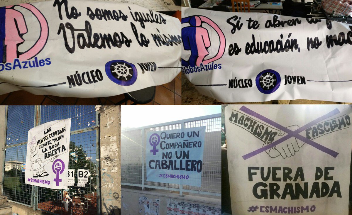 gaseosalaflor's tweet photo. Tu grupo nazi local cuelga pancartas machistas? 
Las arrancas, las pintas por detrás y las vuelves a colgar.
Ninguna agresión sin respuesta. https://t.co/83pTk1A6qT