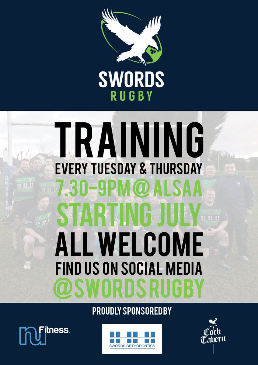 swordsrugby's tweet photo. Want 2 learn / return 2 play rugby? in Dublin 4 work? All levels catered 4 Preseason starts 4th of July. @CockTavernSword @swordsorthoinfo https://t.co/t8dgOYFZrt