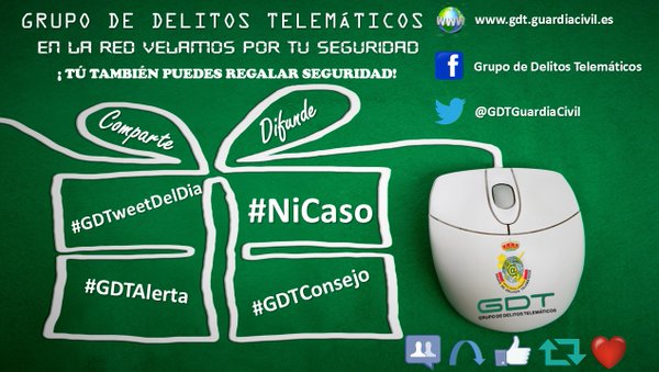 GDTGuardiaCivil's tweet photo. #GDTweetDelDia Si te preocupa la seguridad digital de familia/amigos comparte/difunde nuestros mensajes así como de otras fuentes oficiales https://t.co/5jjuWJUueJ