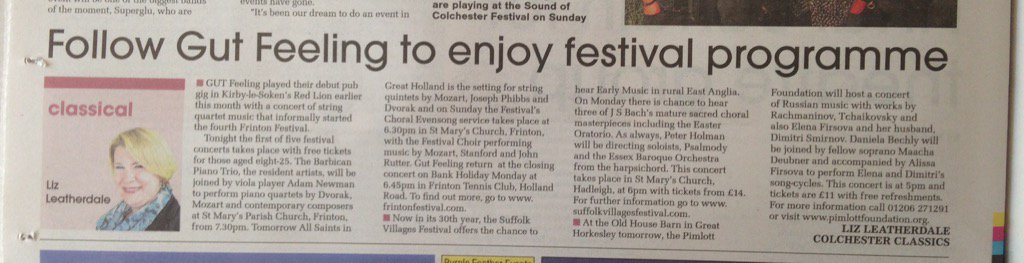 #GutFeeling @frintonfestival <a href="/barbicanpt/">Barbican Piano Trio</a> , <a href="/suffolkvf/">Suffolk VillagesFest</a> &amp; @pimlottcharity = music making in &amp; around <a href="/colchester/">.</a>