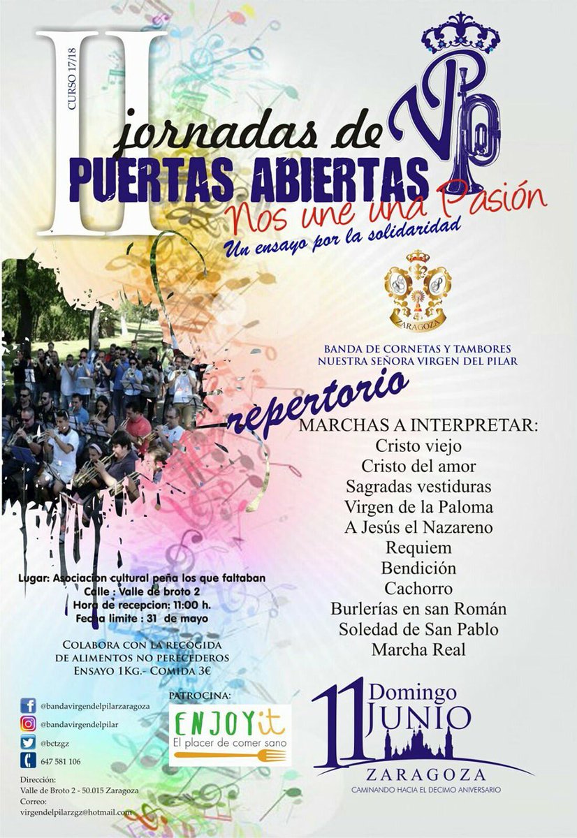 Os recordamos que el 11 de Junio celebraremos las II jornadas de puertas abiertas! Ven a tocar con nosotros y a pasar una mañana de 10