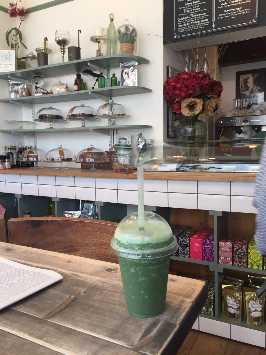 The healthy option for breakfast today @ the Apothecary Cafe #Petersfield - This drink is called The Hulk protein shake, tastes lovely!