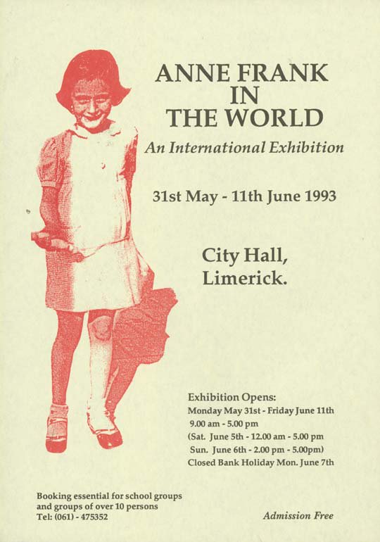 LimkArchives's tweet image. Today 1993 Limerick#
Poster, exhibition. "Anne Frank in the World" in City Hall
bit.ly/2rFHlzn