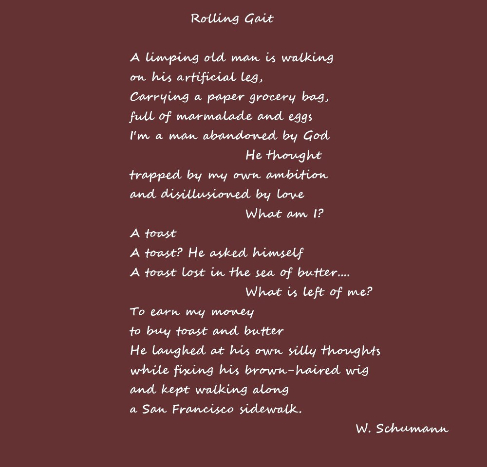 BernieVintage's tweet photo. Rolling Gait 
poem by W. Schumann
 #poetry #poems #schumann
https://t.co/7EvLpMVHi8 https://t.co/9DE3lLaYnz