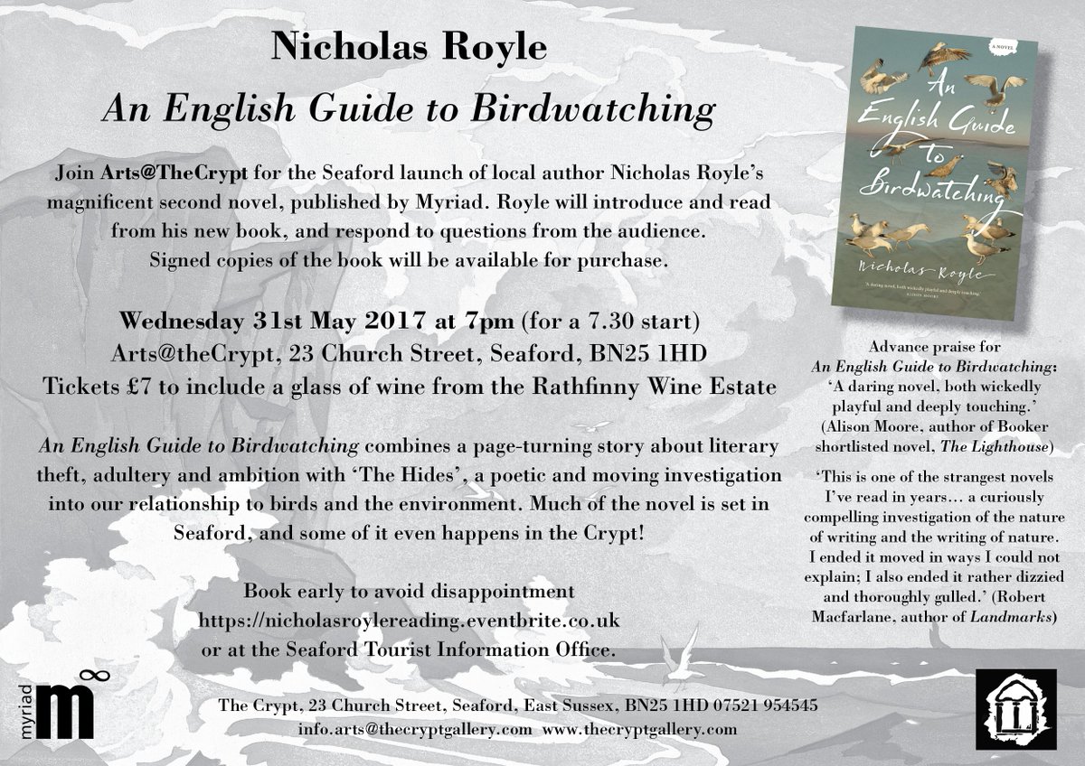 MyriadEditions's tweet photo. On Weds #NicholasRoyle will be at @ARTSatTheCrypt for the #Seaford launch of #AnEnglishGuideToBirdwatching https://t.co/srOyXaKWrK https://t.co/WB2WrJi9sf