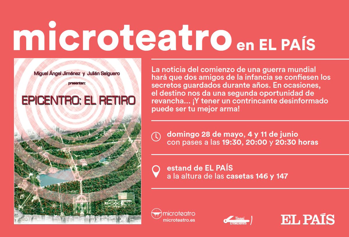 Nos vemos el domingo en la <a href="/FLMadrid/">Feria del Libro de Madrid</a> con <a href="/elpais_cultura/">El País Cultura</a> con una pieza de #microteatro creada para la ocasión  microteatro.es/noticias/micro…