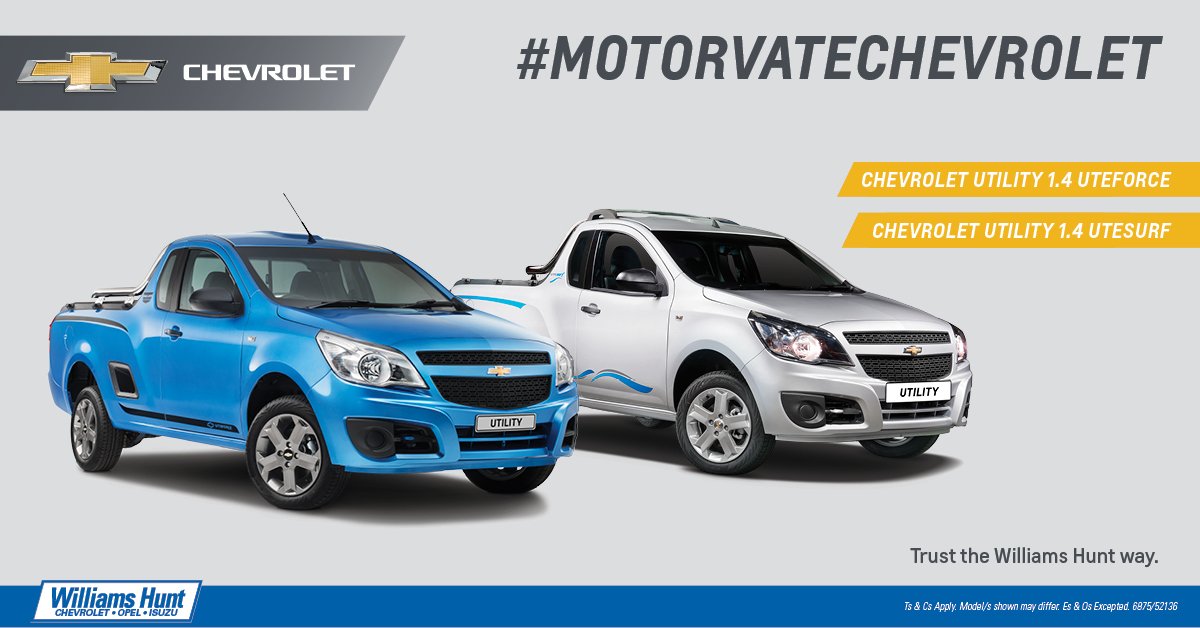ReedsBellville's tweet photo. The #Chev #UTEFORCE & #UTESURF cost-effective small bakkies, that makes a bold statement from any angle. #doesyours? https://t.co/hInIgjThg3 https://t.co/zJS6AgXv90