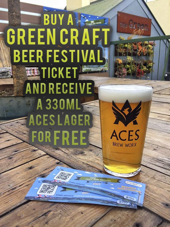 It's Pay Day! Buy a The Green Craft Beer Festival ticket this weekend at Benoni or Modderfontein &amp; receive a 330ml <a href="/acesbrew/">Aces Brew Worx</a> for FREE!