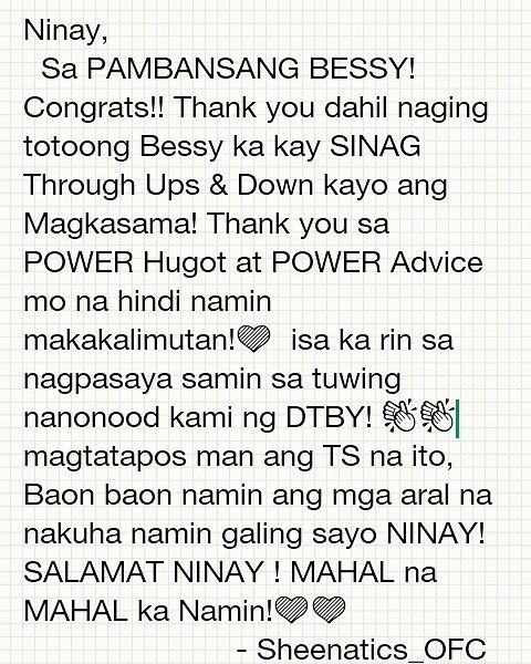 sheenatics_ofc's tweet photo. Salamat NINAY!! 💜💜 We Love you!! 💜💜 #ALDUBxDTBYFinale https://t.co/atNnd3JLay