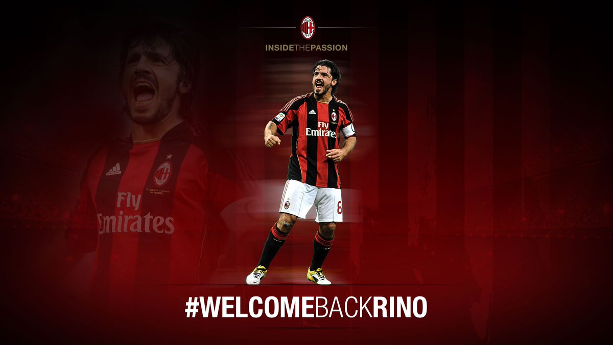 acmilan's tweet photo. He's back! Watch Rino Gattuso's press conference LIVE from #CasaMilan today at 3pm exclusively on https://t.co/efjnZl4XXb! #welcomebackRino https://t.co/VIj4nT3gr0