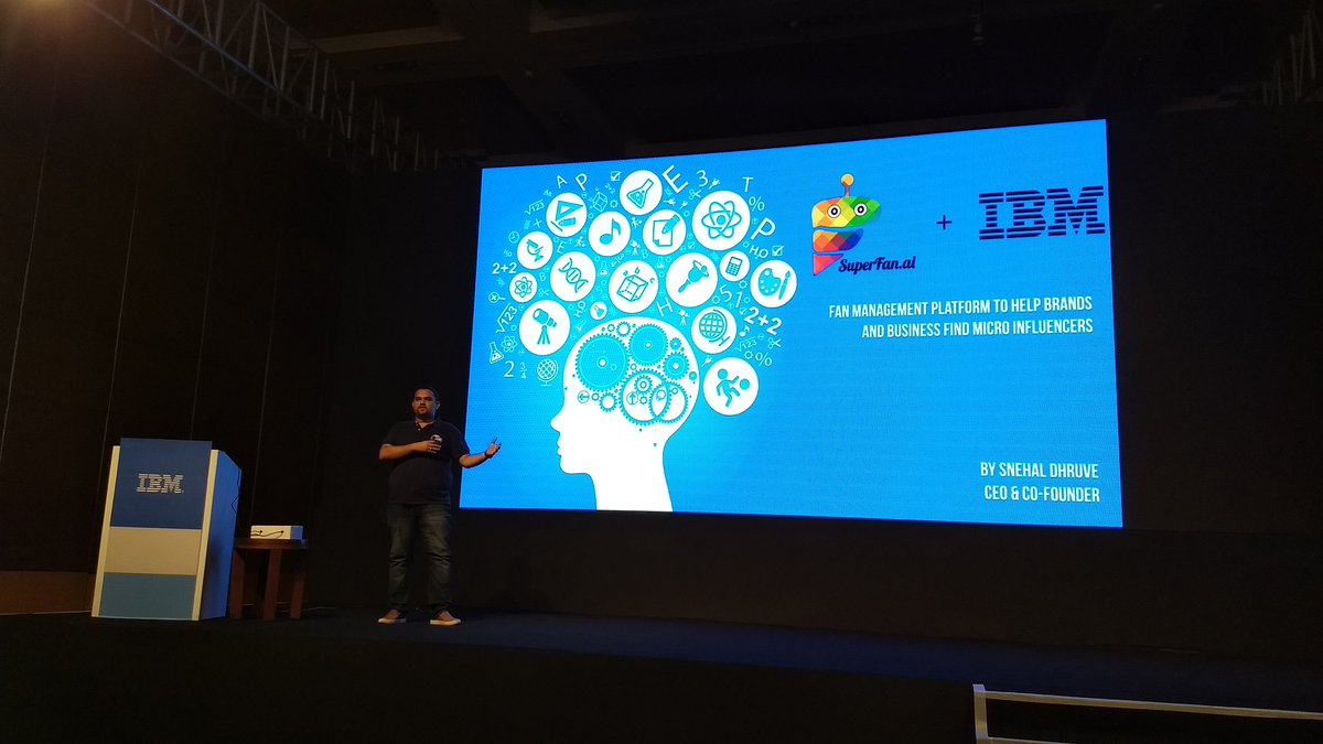 hackmum's tweet photo. #IBMICF17 @smdhruve giving a glimpse on how @SuperfanAiBots help celebrities connect with their multitude of fans. https://t.co/vHIPb9AcSw