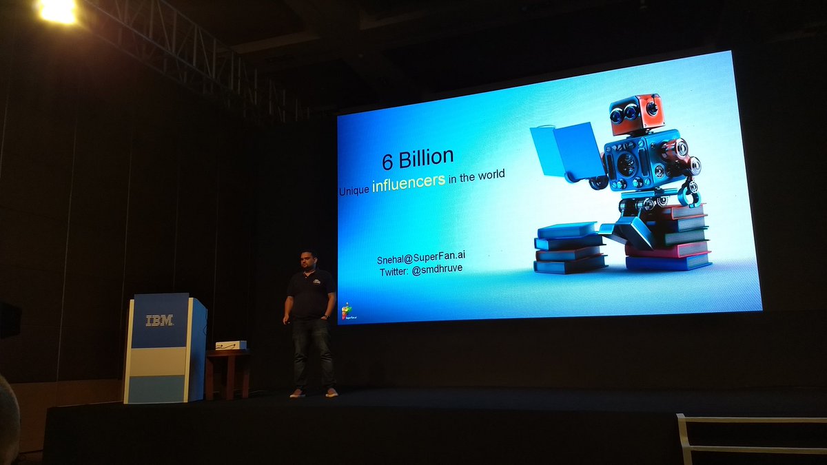 hackmum's tweet photo. #IBMICF17 @smdhruve giving a glimpse on how @SuperfanAiBots help celebrities connect with their multitude of fans. https://t.co/vHIPb9AcSw