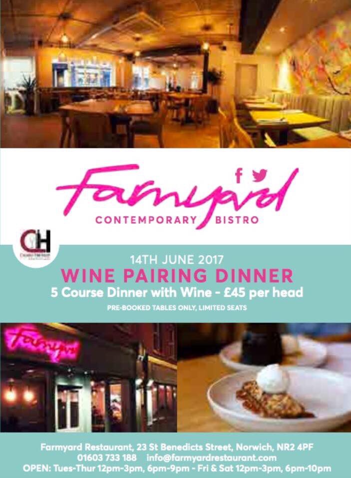 Something for the diary! Enjoy wine tasting and a 5 course dinner for just £45pp at @FarmyardRestau1 on 14th June. #eatout #Norwich