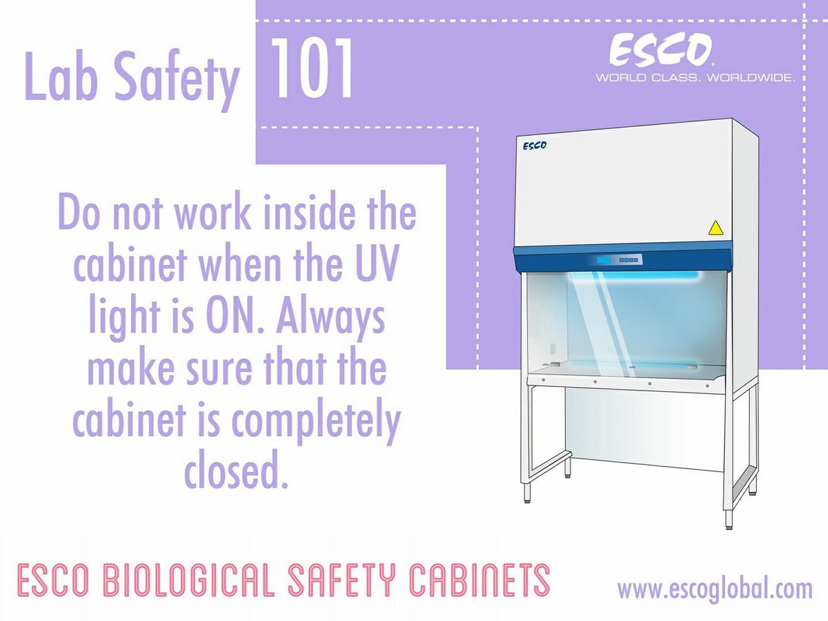 escobsc2's tweet photo. Safety 101: Do not operate in your BSC with the UV light on. From Esco Biosafety Cabinets,your trusted partner in quality safety. #escocares https://t.co/XkVWU8VOOl