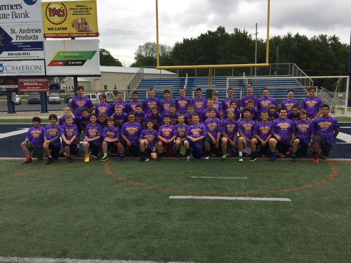 AngolaFootball's tweet photo. Finished MS Camp @ Trine U. Awesome 2 weeks! FB future is bright. Coachable, hard-working, athletes! Thanks TD Club for sponsoring. #APride https://t.co/HiNHzPL7tV