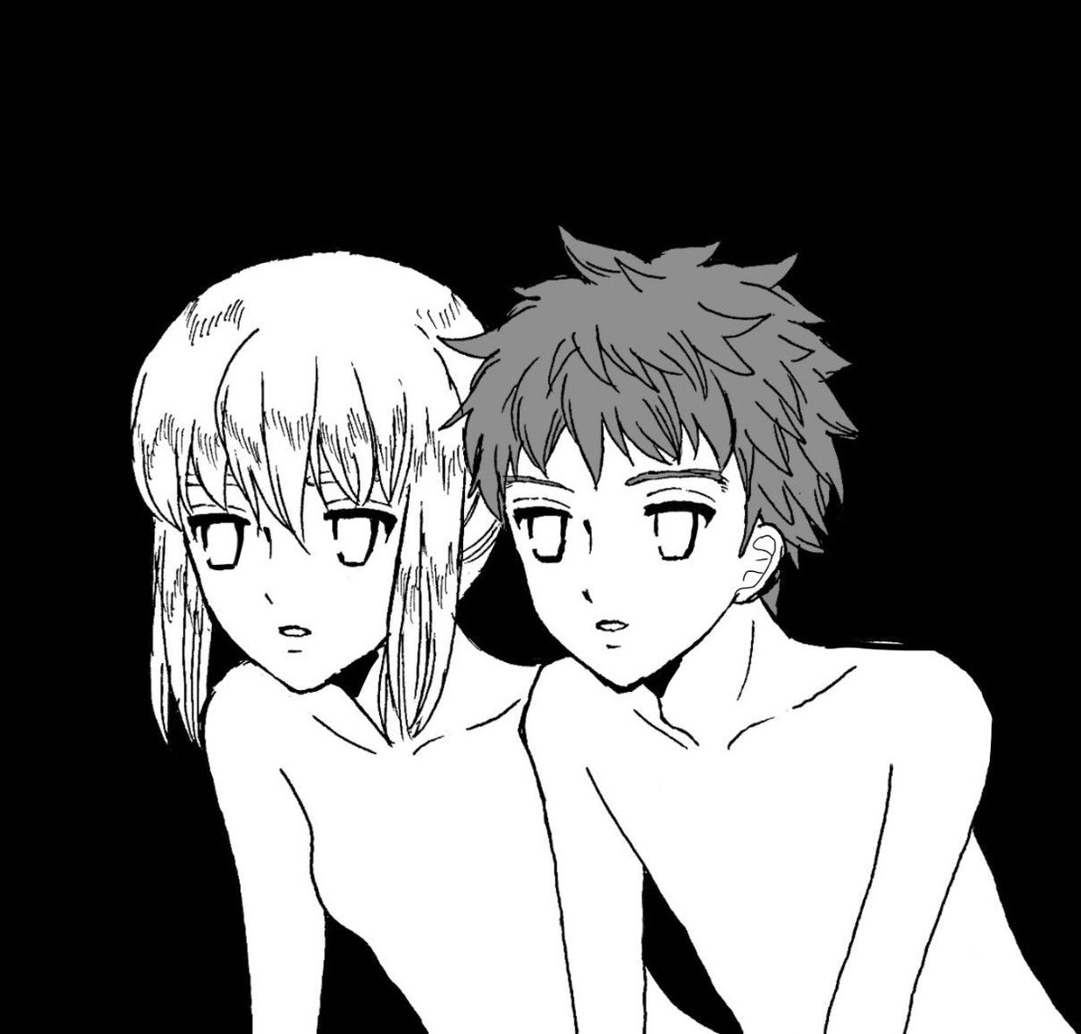 【アルトリア+士郎】アルトリアと士郎は魂の双生児。笑顔もすごく似ているといいです(昔どこかで見かけた少女漫画の構図を思い出し、参考) 