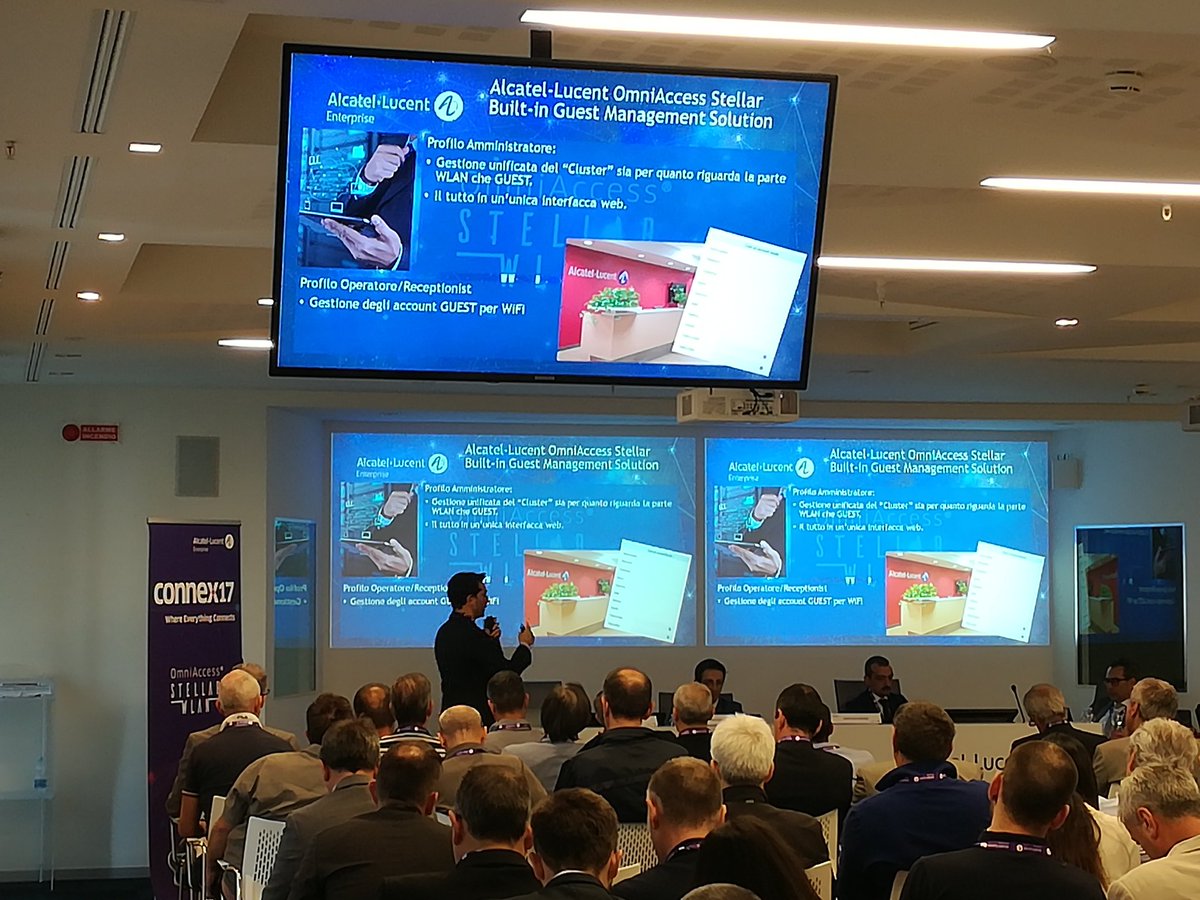 GiuliaRamera's tweet photo. @MP_BG spiega nel dettaglio la nuova soluzione #WLAN stellar #ALEPartnerDay #Connex17 https://t.co/dqnCI00Pwj