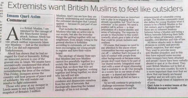 BMScholars's tweet photo. #PrayerForManchester 
#unity 
A reflective piece by Imam @QariAsim on his thoughts about the tragic events in Manchester #WeStandTogether https://t.co/2R4zw3yuBR