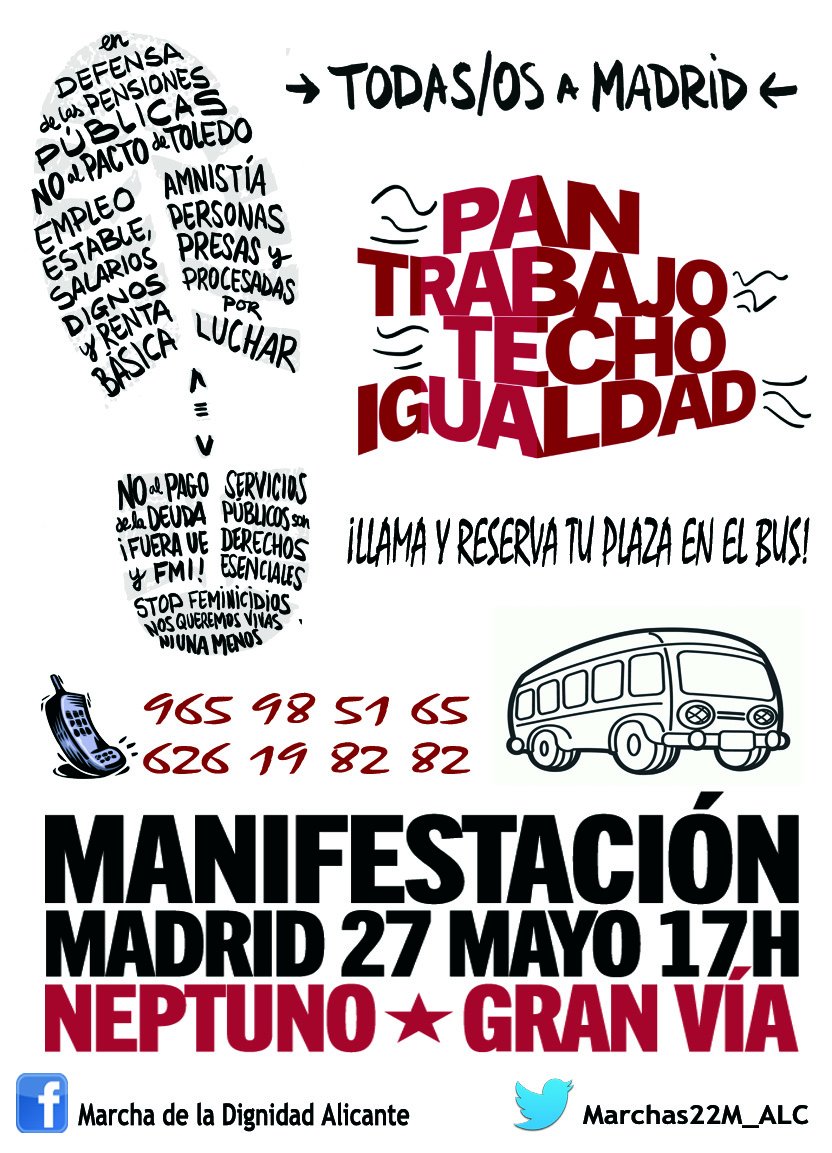 Marchas22M_ALC's tweet photo. Últimas plazas a precios regalaos! Salida #Alicante a las 6h en Luceros. No te quedes en casa y lucha por ella  #27MTomaMadrid #27myovoy https://t.co/DLAfPxVnul